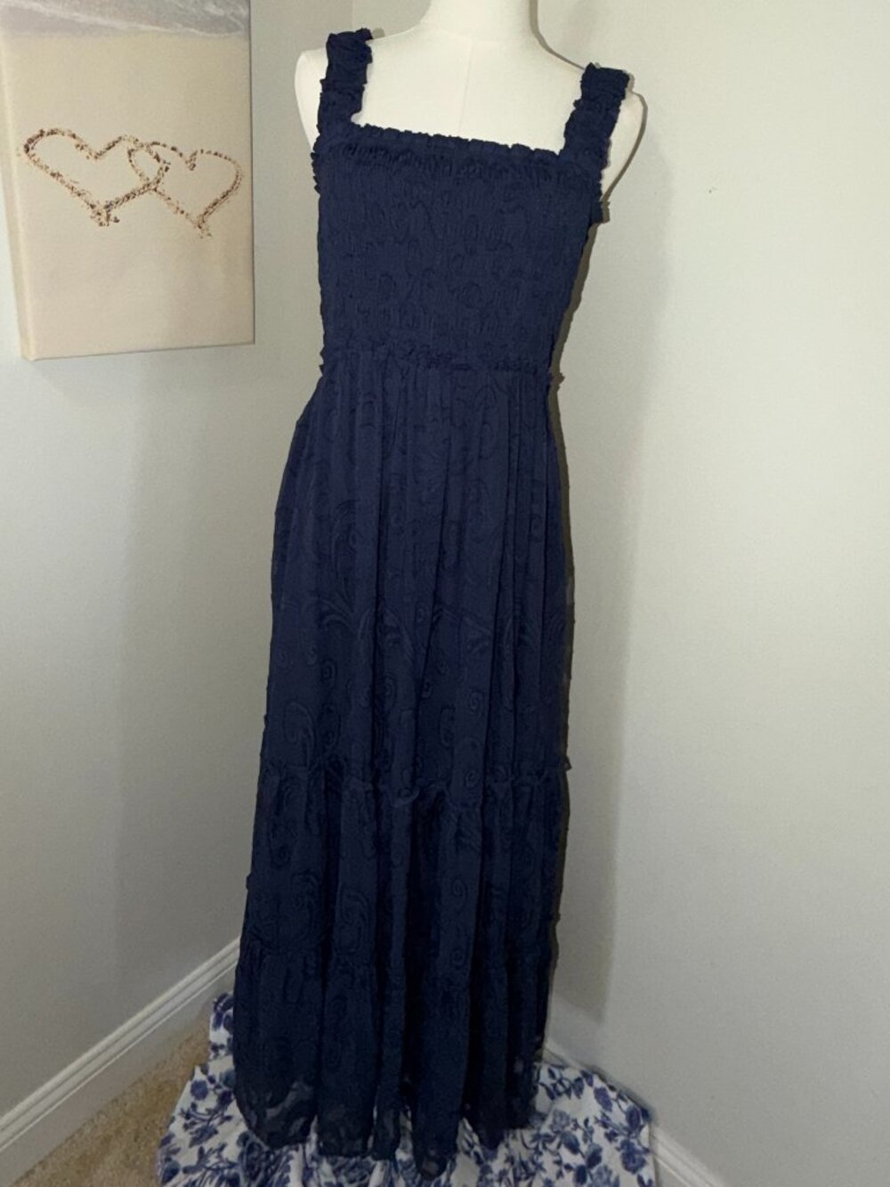 Lilly Pulitzer Hadley Smocked Maxi Dress True Navy Size Large EUC